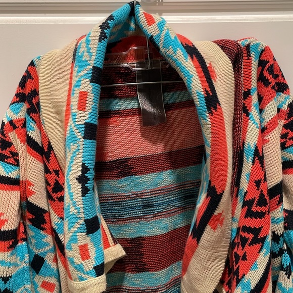 Moon Collection Women’s Multicolored Medium Southwestern Print Open Cardigan - Picture 2 of 5
